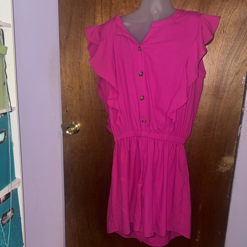 Pink Ruffle Button-Down romper